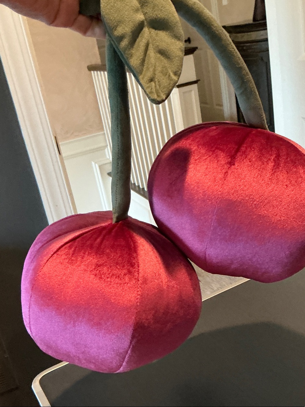 Plush Velvet Cherry Accent Pillow Pair in Pink